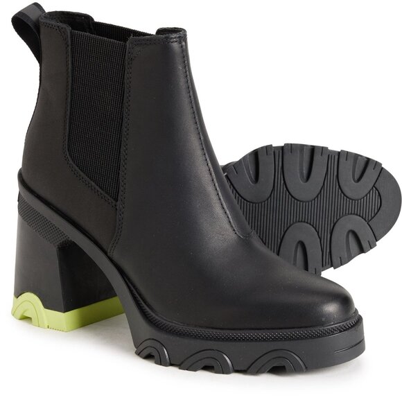 NEW SOREL Leather Brex Heel Chelsea Booties Black/green 825 7s3 - Picture 14 of 14